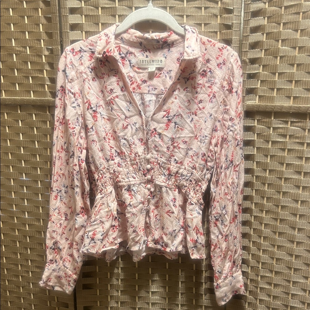 Idyllwind Pink Floral Button-Front Peplum Blouse